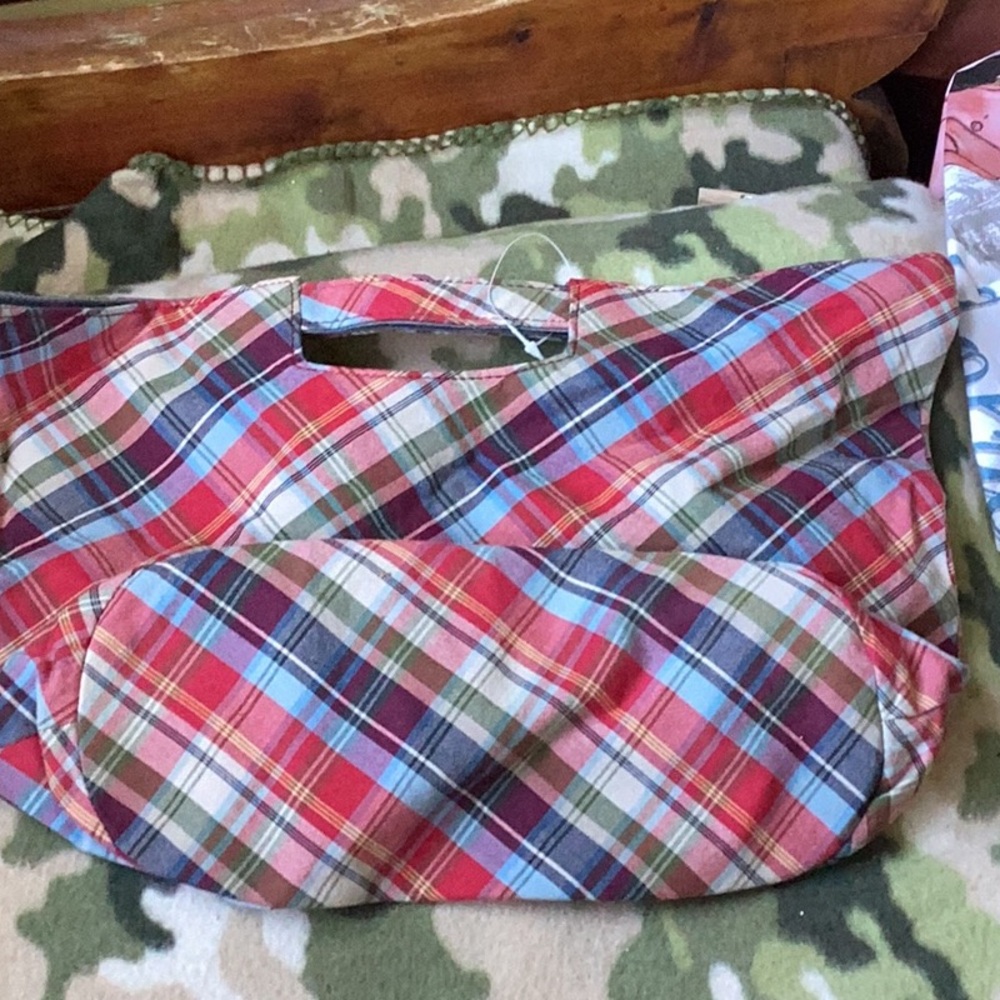 New plaid cloth clutch bag light denim inside